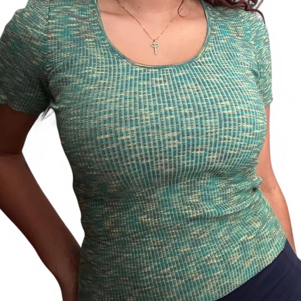 Anthropologie Zuzu Space-Dyed Ribbed Knit Sweater Tee